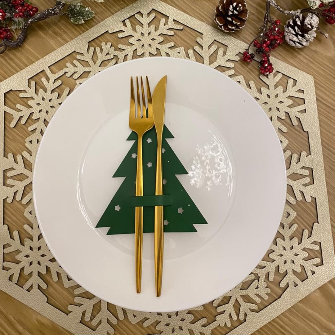 Porta Cubierto Doble Faz - Navidad Modelo Arbol Navidad - PORTACUBIERTO | MYARKA